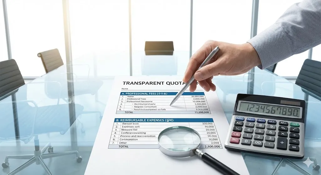 인도네시아 인증 비용 투명한 분리 견적서 샘플